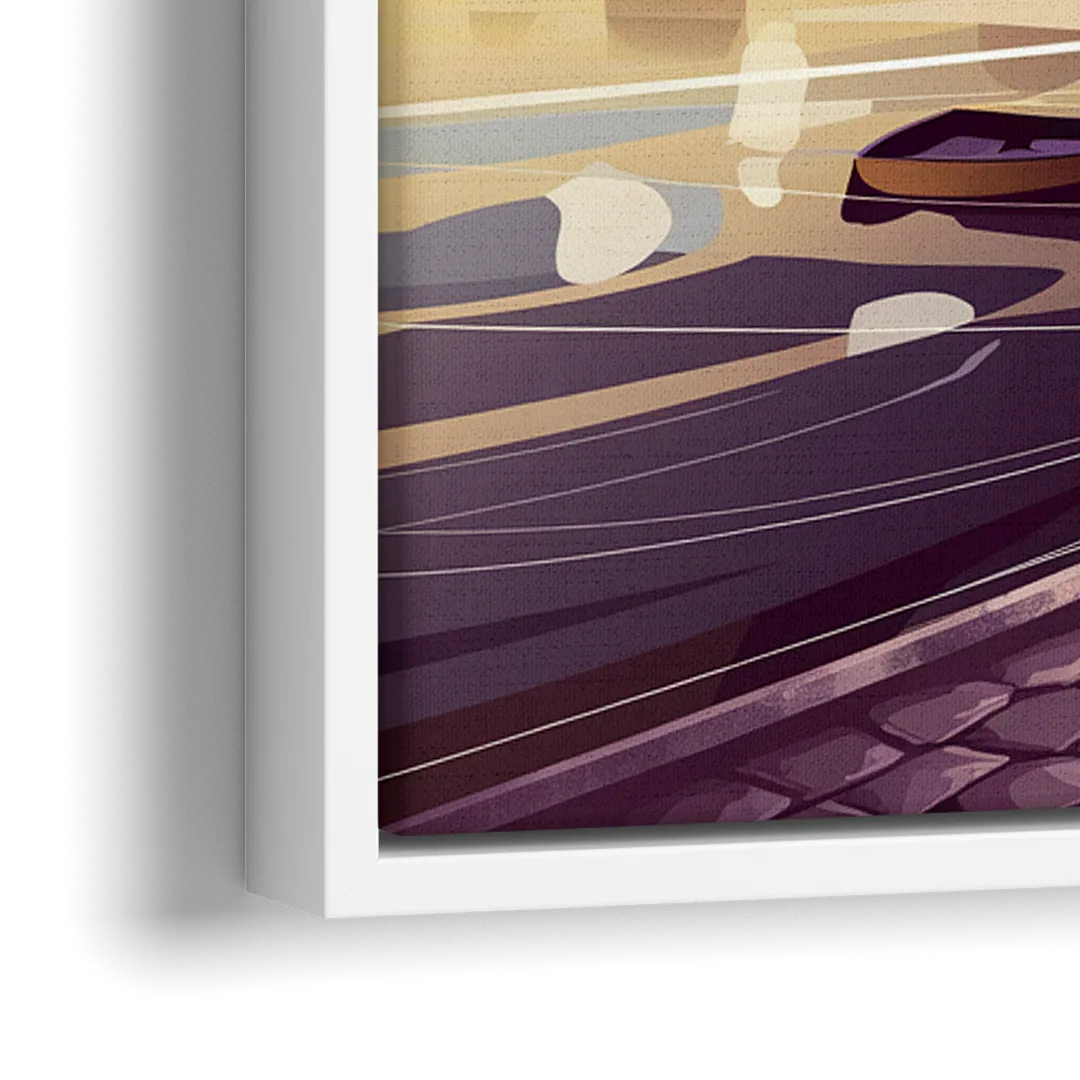 Boston Skyline at Sunset - Close-Up White Frame Canvas