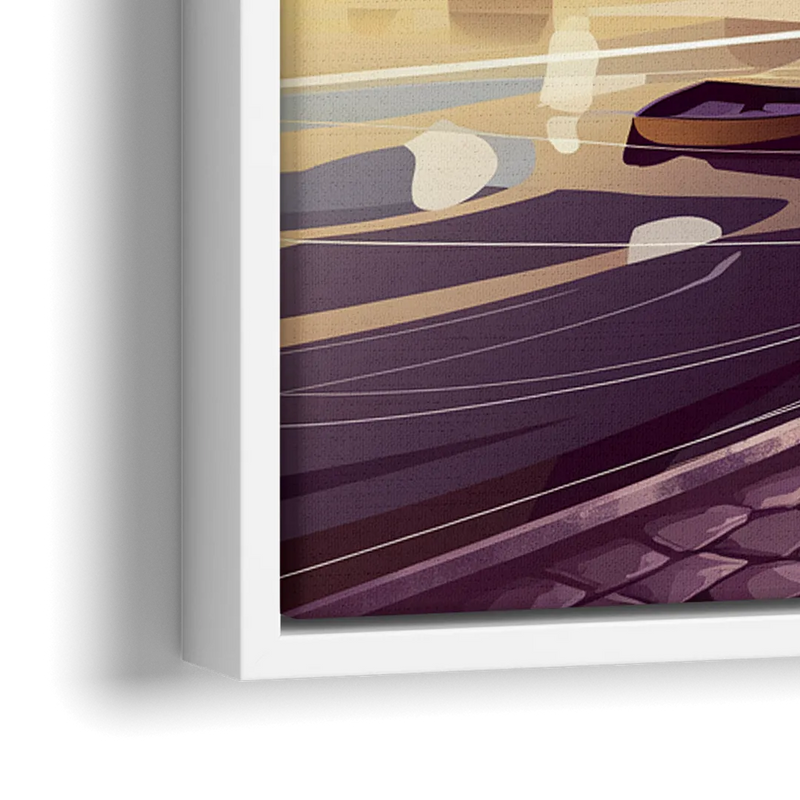 Boston Skyline at Sunset - Close-Up White Frame Canvas