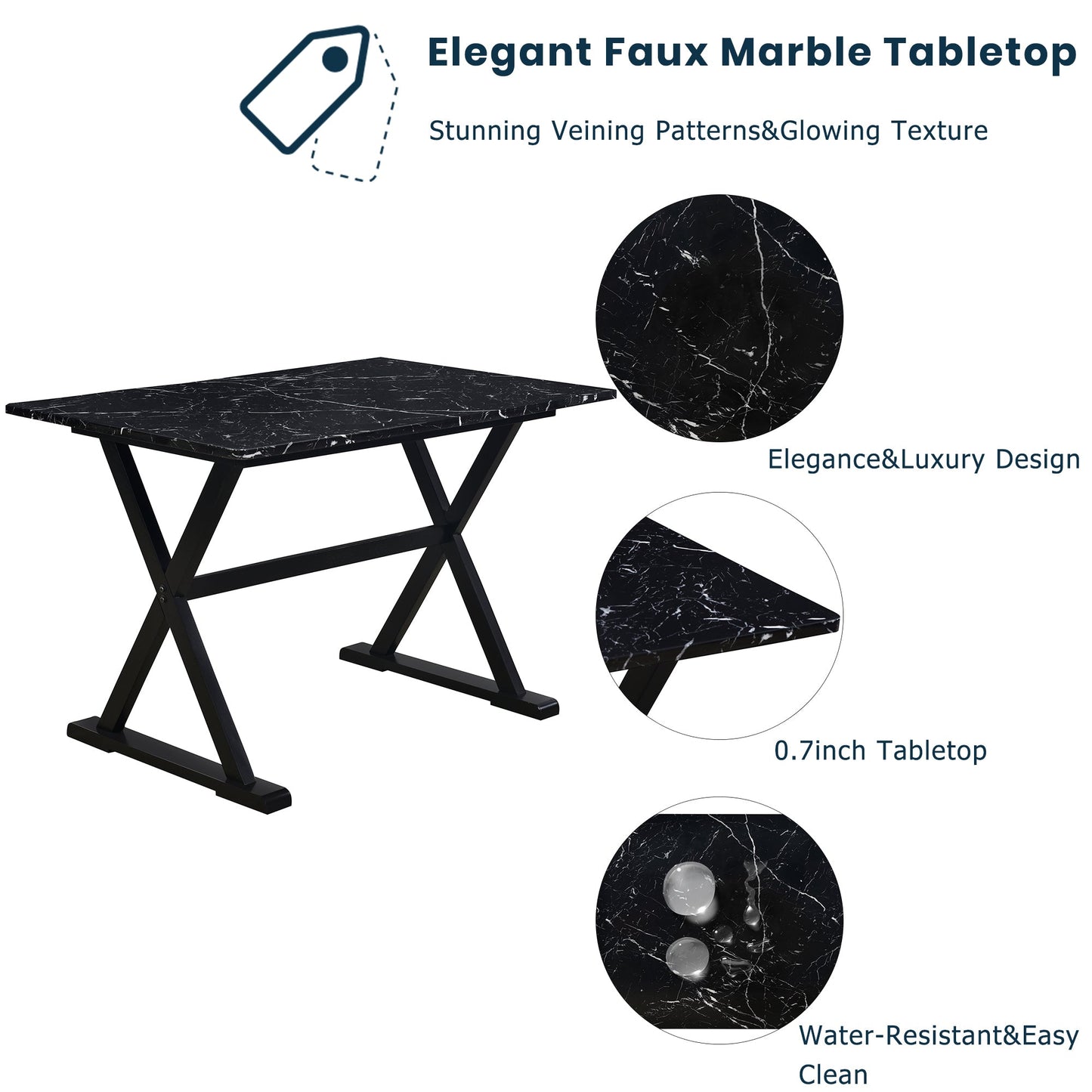 5-Piece Solid Wood Dining Set with Faux Marble Top – Sleek & Elegant