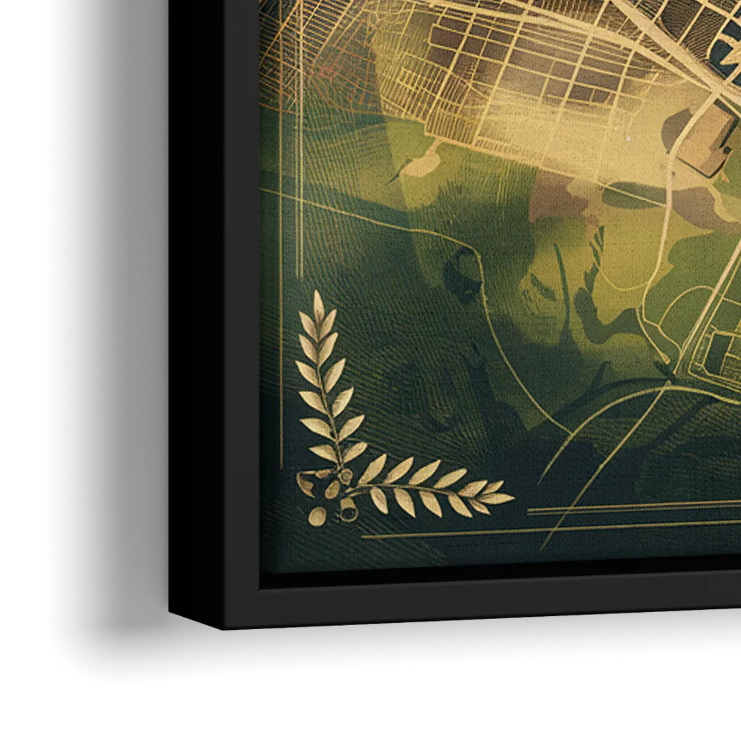Seattle Map Vintage Style - Close-Up Black Frame Canvas