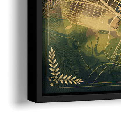 Seattle Map Vintage Style - Close-Up Black Frame Canvas