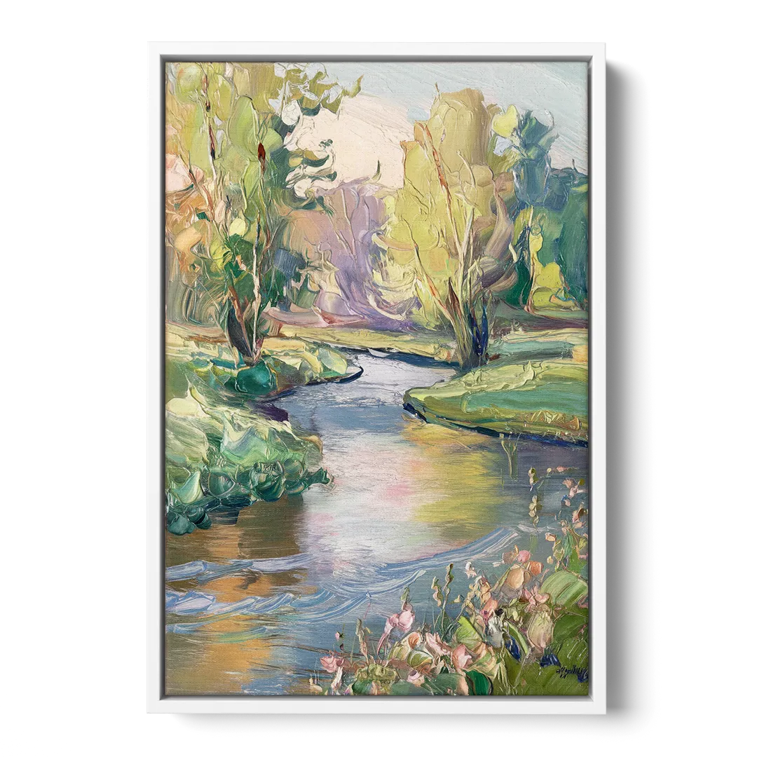 Riverside Artistic Riverfront - White Frame Canvas