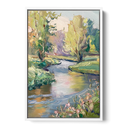 Riverside Artistic Riverfront - White Frame Canvas