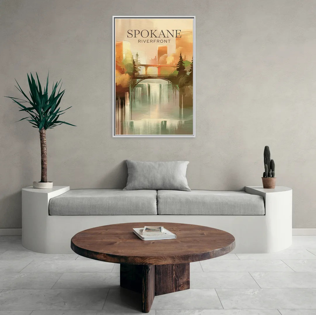 Spokane Riverfront Views - Living Room White Frame Canvas