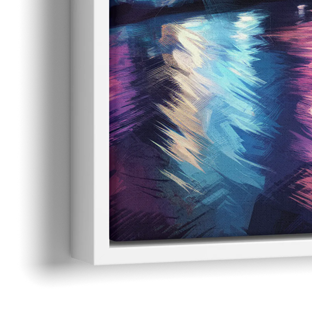 Nashville Bright Lights Skyline - Close-Up White Frame Canvas