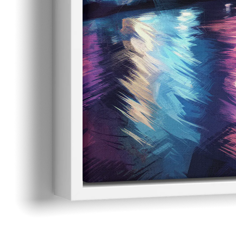 Nashville Bright Lights Skyline - Close-Up White Frame Canvas