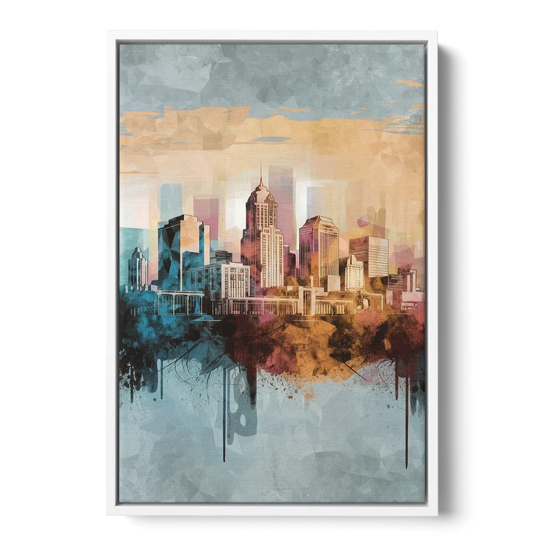 Indianapolis Cityscape in Watercolor - White Frame Canvas