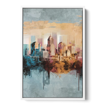 Indianapolis Cityscape in Watercolor - White Frame Canvas