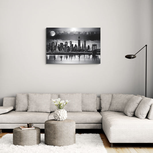 New York City Black And White Skyline - Canvas Wall Art Living Room