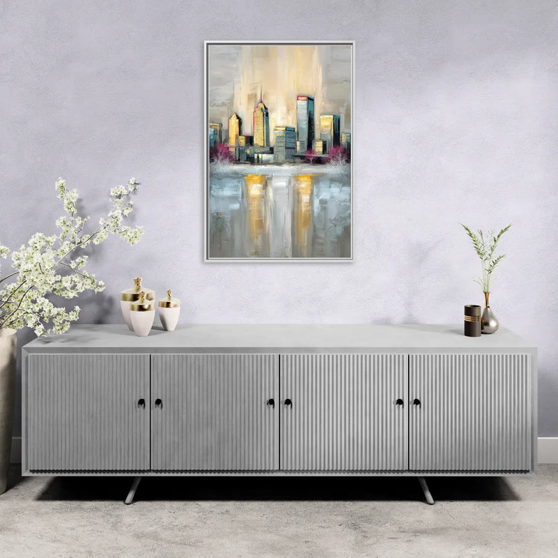 Buffalo Skyline in Winter - Living Room White Frame Canvas