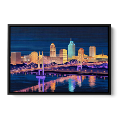 Cincinnati Nighttime Skyline - Black Frame Canvas