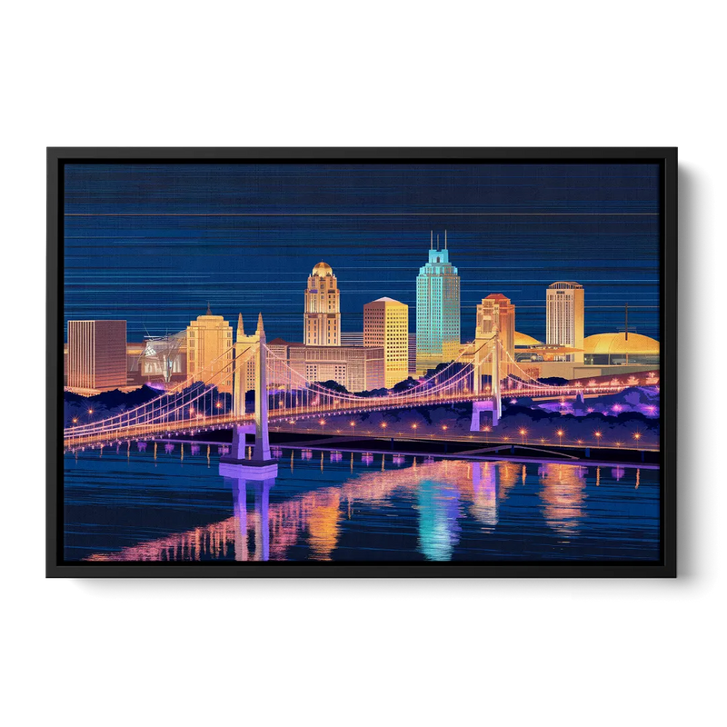 Cincinnati Nighttime Skyline - Black Frame Canvas