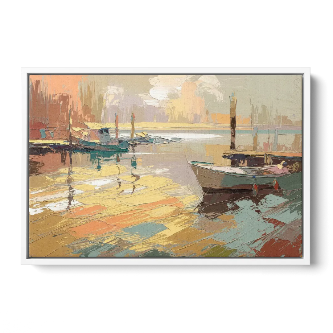 Seaside Harbor Reflections - White Frame Canvas