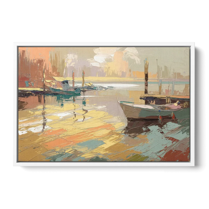 Seaside Harbor Reflections - White Frame Canvas
