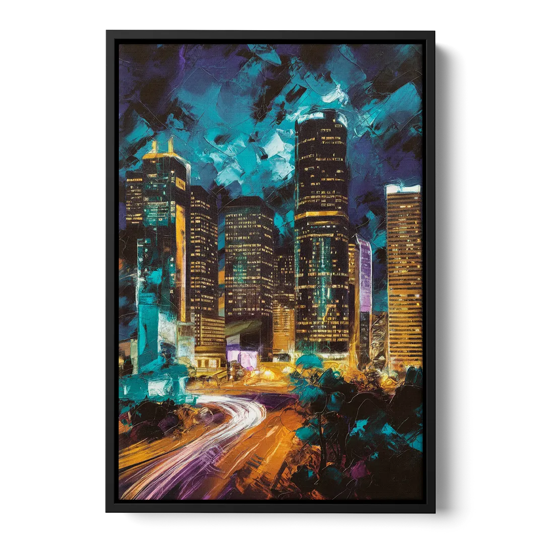 Houston Urban Nights - Black Frame Canvas