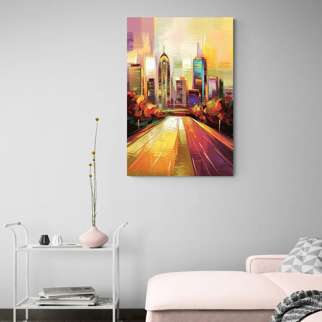 Atlanta Skyline and Peachtree Street - Canvas Wall Art Living Room
