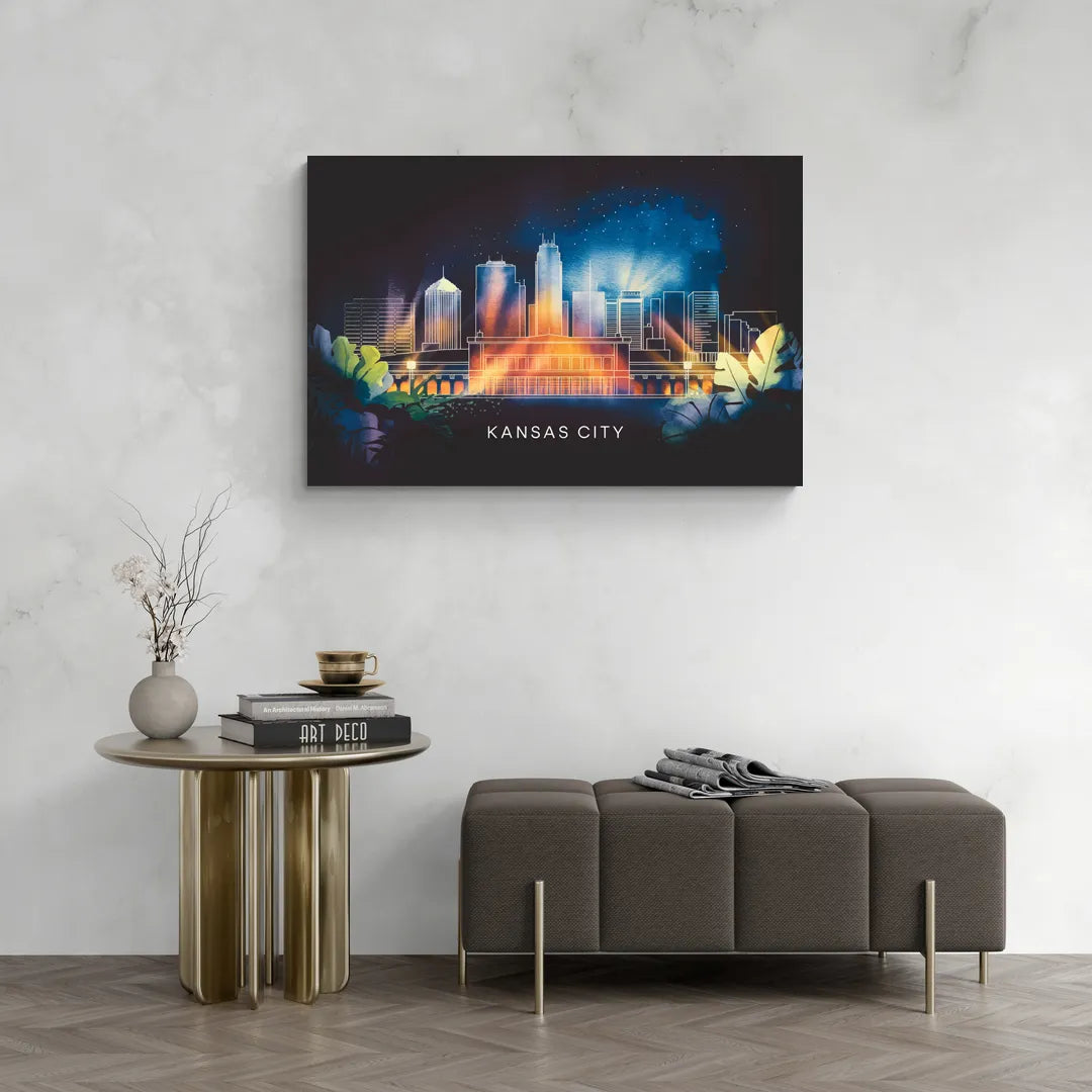 Kansas City Vibrant Downtown - Canvas Wall Art Living Room