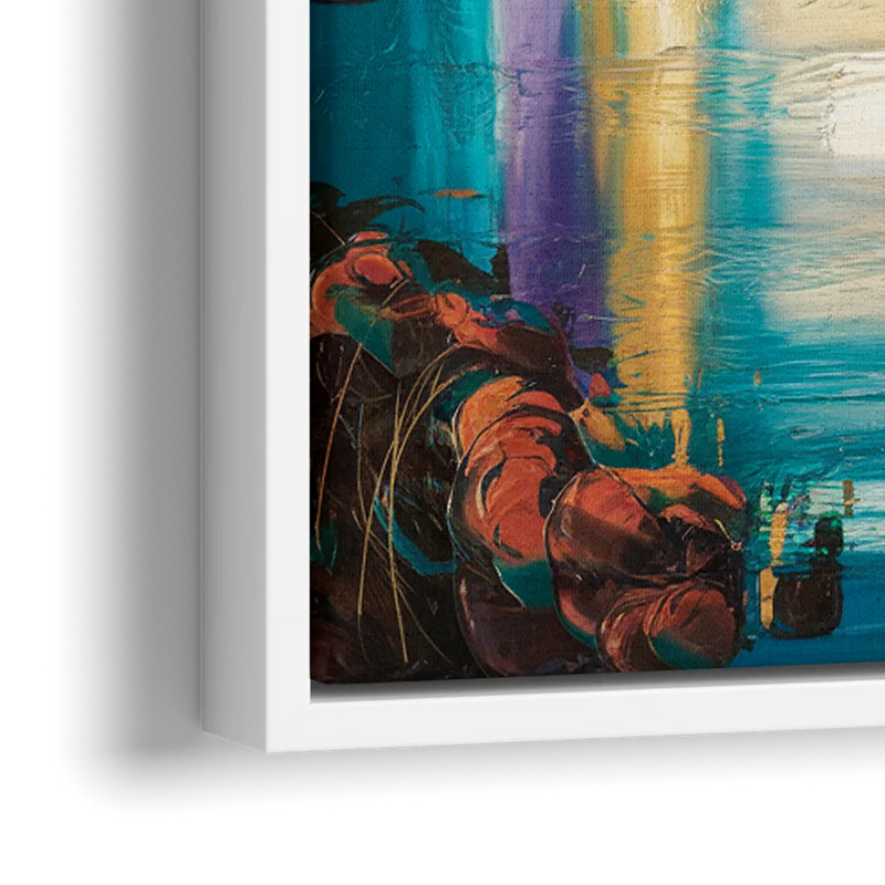 Denver Skyline Reflection - Close-Up White Frame Canvas