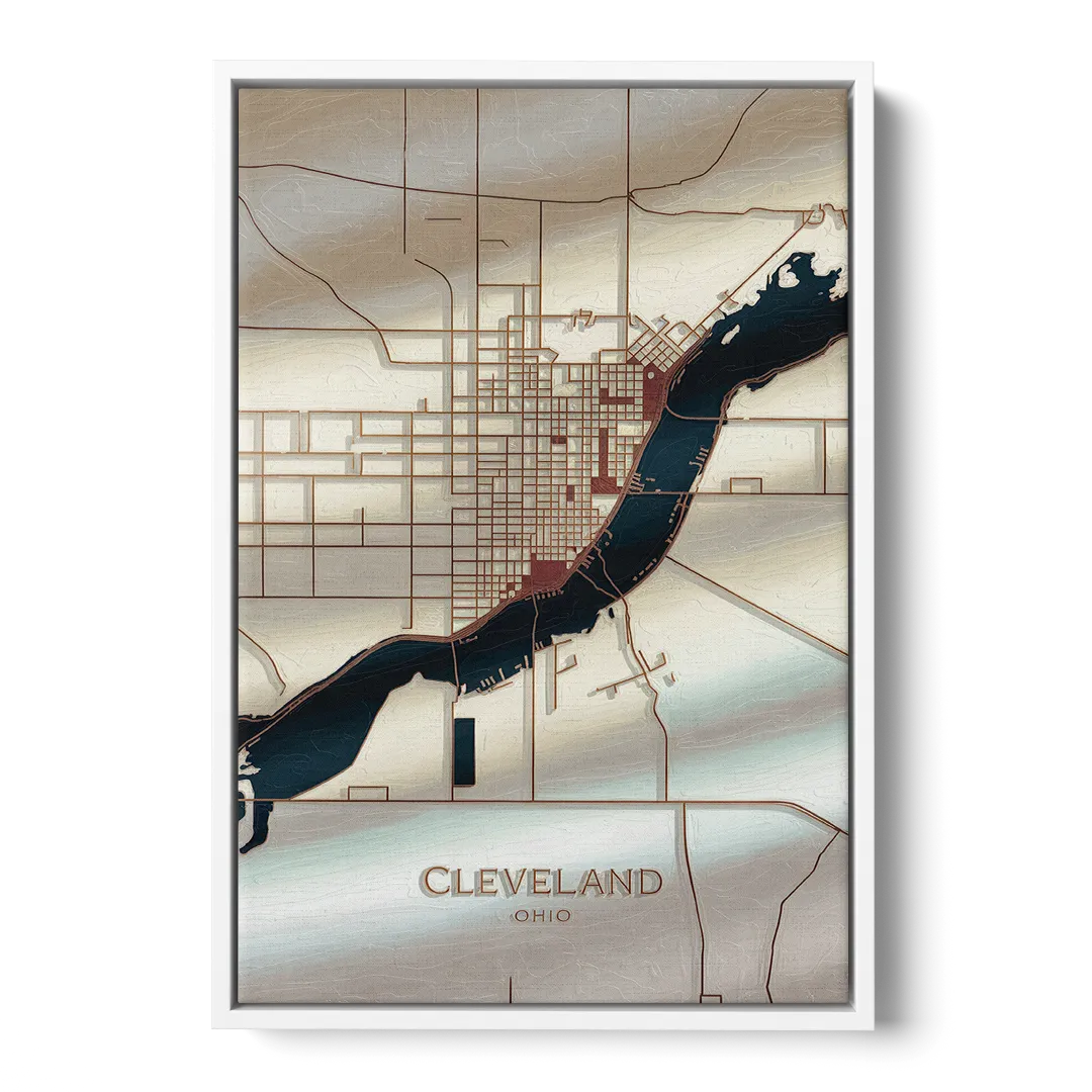 Cleveland Ohio Map Design - White Frame Canvas