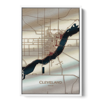 Cleveland Ohio Map Design - White Frame Canvas