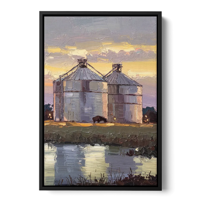 Buffalo Grain Silos at Dusk - Black Frame Canvas