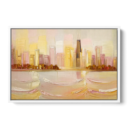 Chicago Cityscape At Dawn - White Frame Canvas