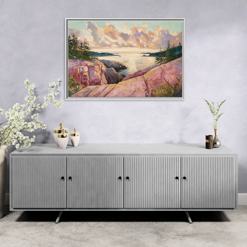 Bar Harbor Sunrise Over Acadia - Living Room White Frame Canvas