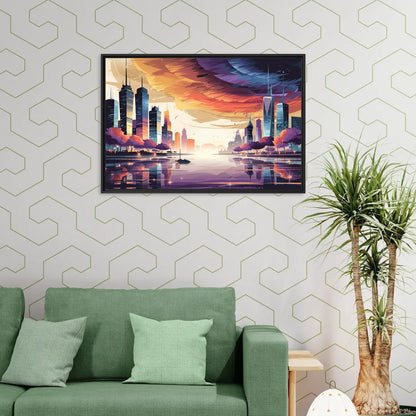 Garland Cityscape Sunset Horizon - Living Room Black Frame Canvas