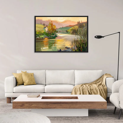 Ashland Riverfront Scene - Living Room Black Frame Canvas