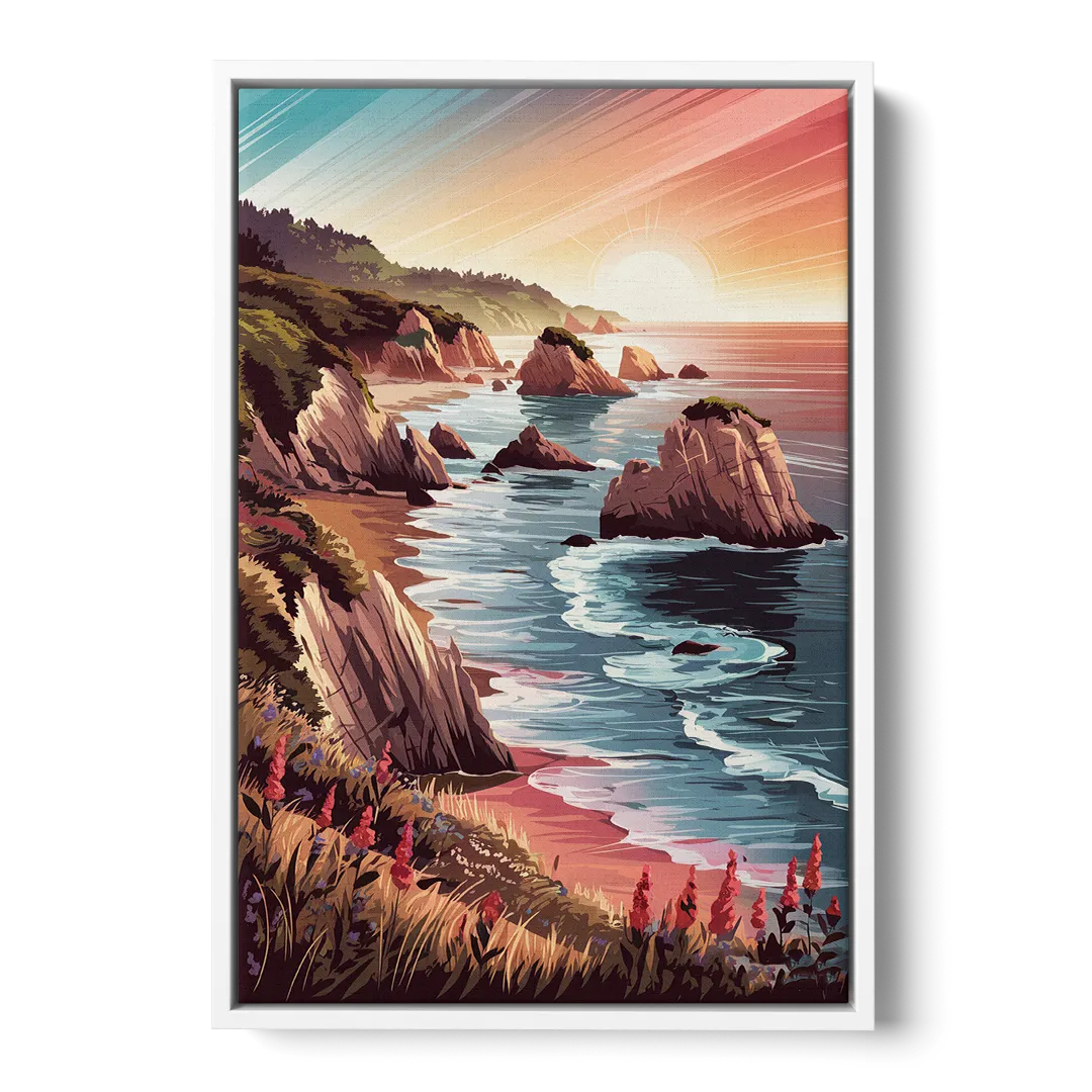 Big Sur Coastal Sunset - White Frame Canvas