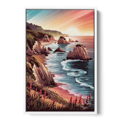 Big Sur Coastal Sunset - White Frame Canvas