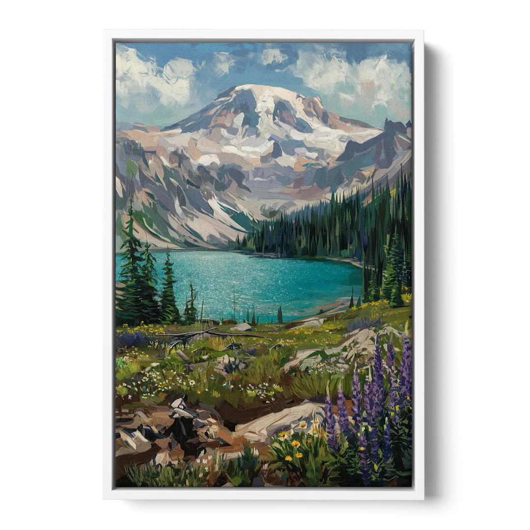 Washington State Mountain View - White Frame Canvas