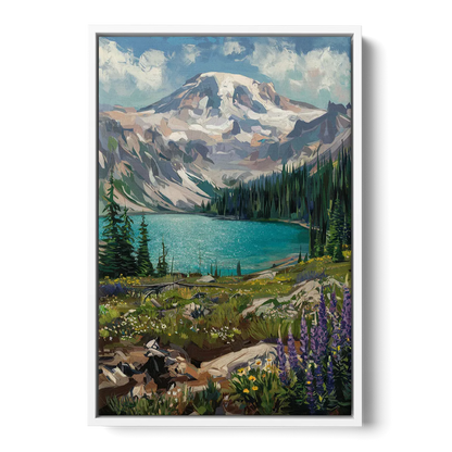 Washington State Mountain View - White Frame Canvas