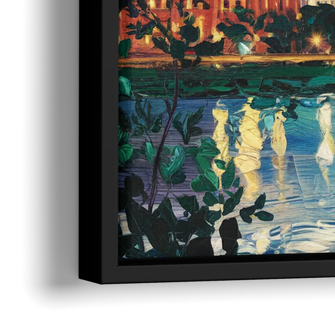 Greensboro Cityscape Panorama - Close-Up Black Frame Canvas