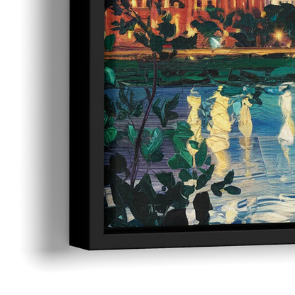 Greensboro Cityscape Panorama - Close-Up Black Frame Canvas