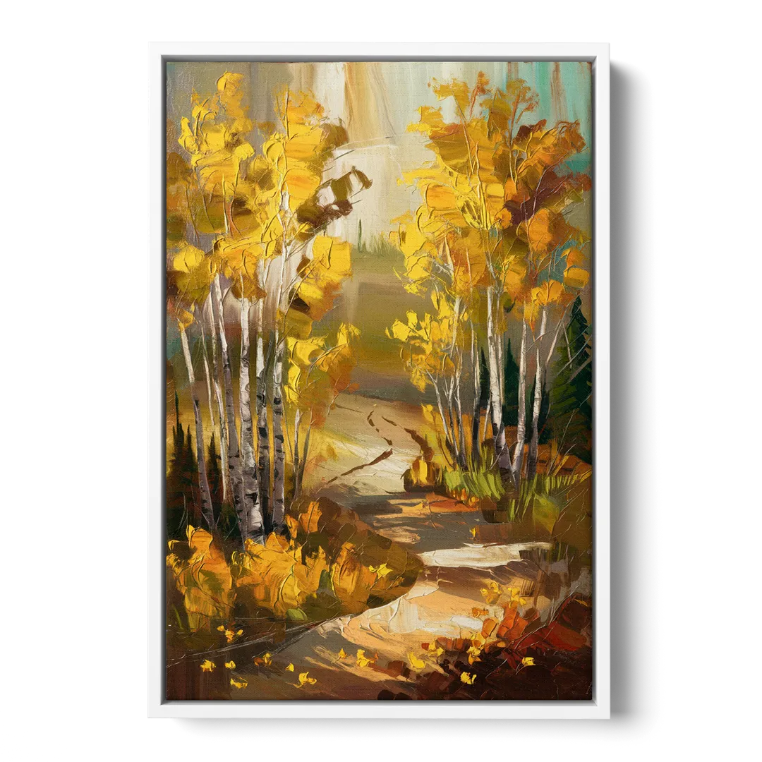 Aspen Trail Through the Trees - White Frame Canvas
