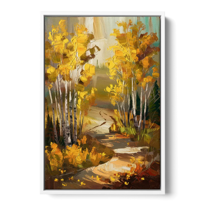 Aspen Trail Through the Trees - White Frame Canvas