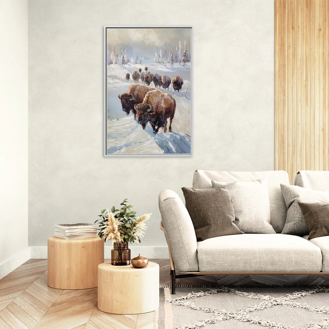 Buffalo Winter Wonderland - Living Room White Frame Canvas