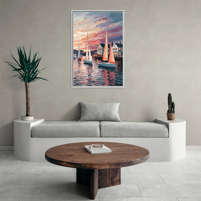 Camden Inner Harbor Sunset - Living Room White Frame Canvas
