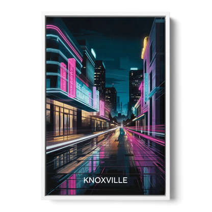 Knoxville Urban Night Lights - White Frame Canvas