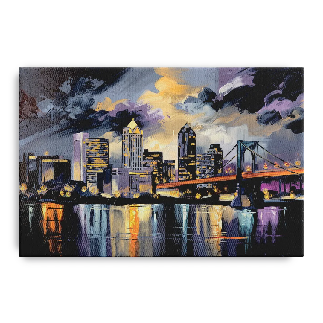 Toledo Nighttime Skyline - Canvas Wall Art