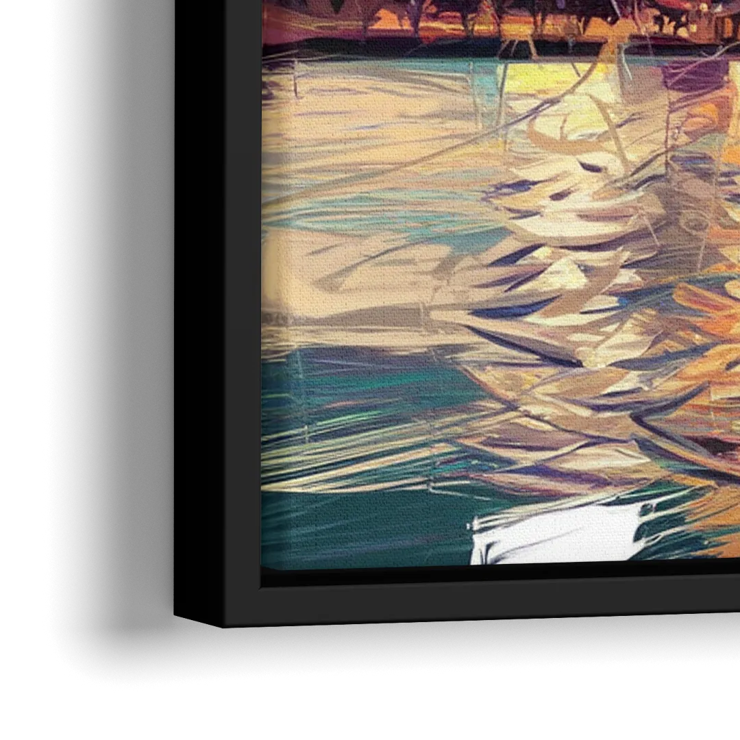 Miami Skyline At Sunset - Close-Up Black Frame Canvas