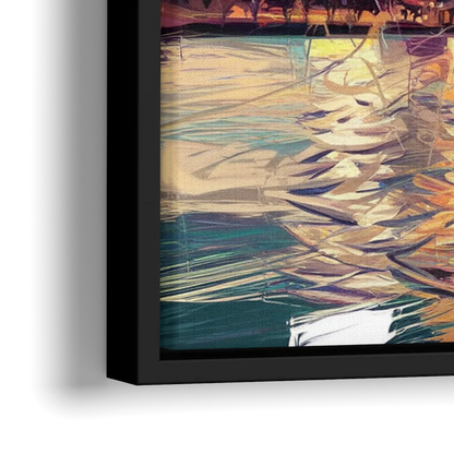 Miami Skyline At Sunset - Close-Up Black Frame Canvas