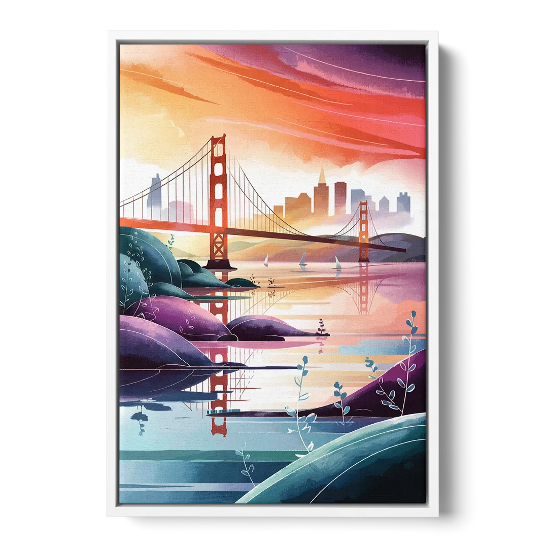 San Francisco Golden Gate Reflection - White Frame Canvas