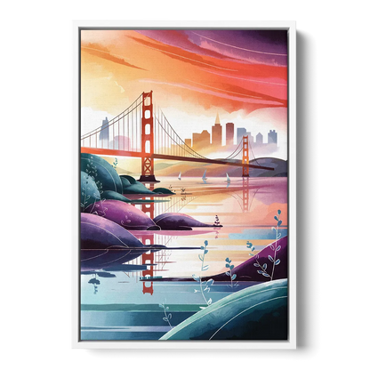 San Francisco Golden Gate Reflection - White Frame Canvas