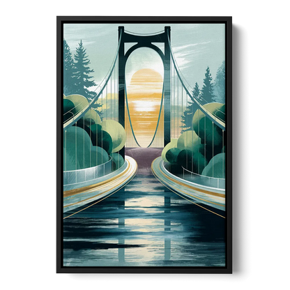 Tacoma Narrows Bridge Scene - Black Frame Canvas