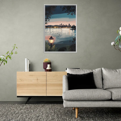 Oakland Lake Merritt Reflection - Living Room White Frame Canvas