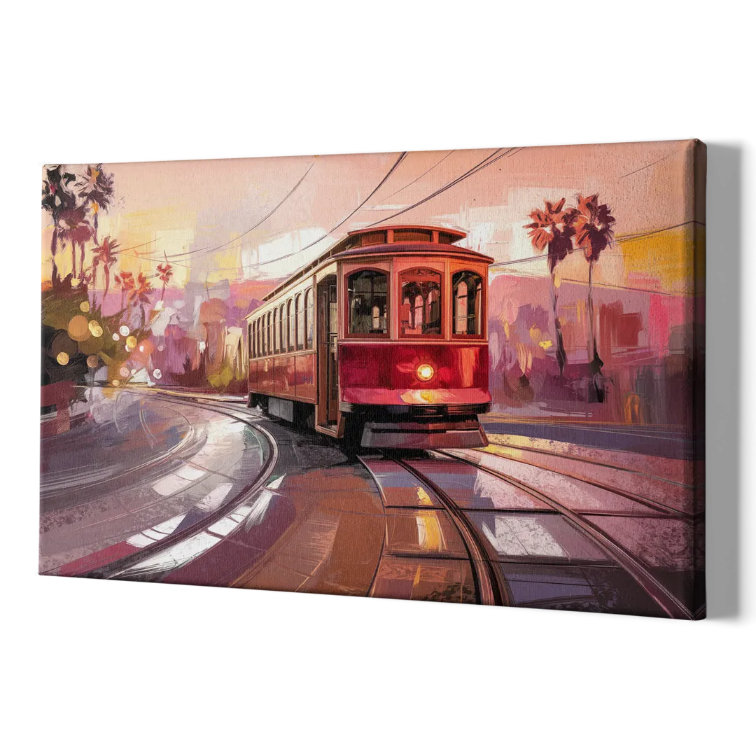 San Diego Trolley At Sunset - Canvas Print Art Sides