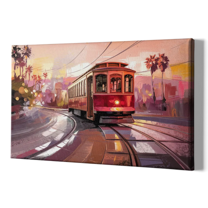 San Diego Trolley At Sunset - Canvas Print Art Sides