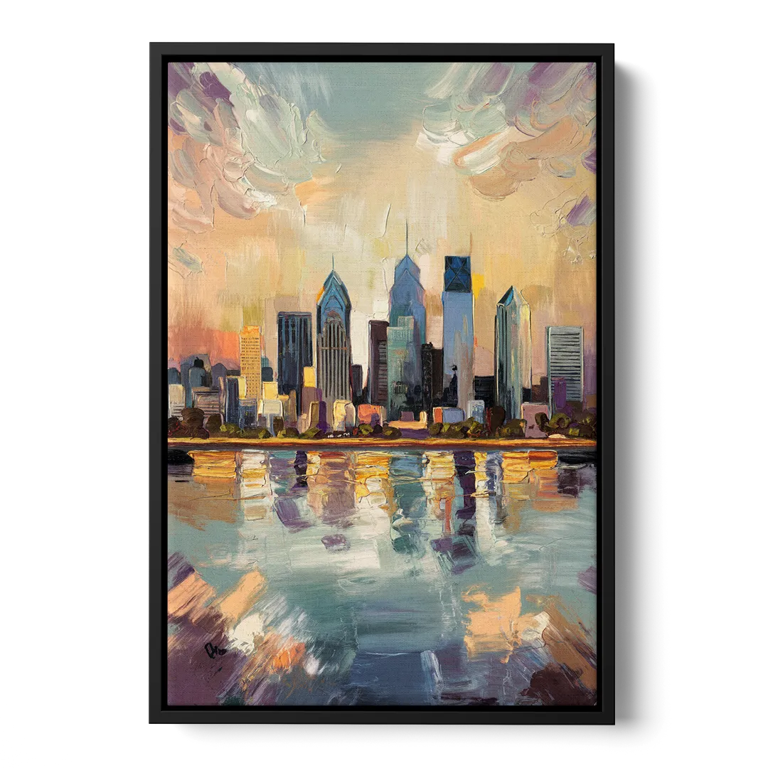 Philadelphia Skyline Reflections - Black Frame Canvas
